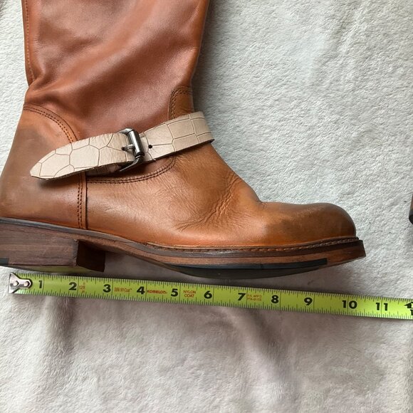 Tan Leather Combat Boots with Shearling Cuff - Picture 3 of 15